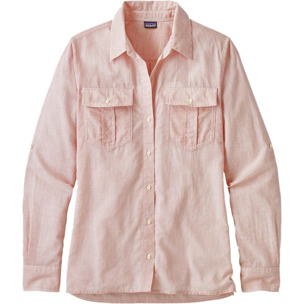 Patagonia -Organic Cotton and Hemp Striped White and Pink Button Up Shirt-Size S